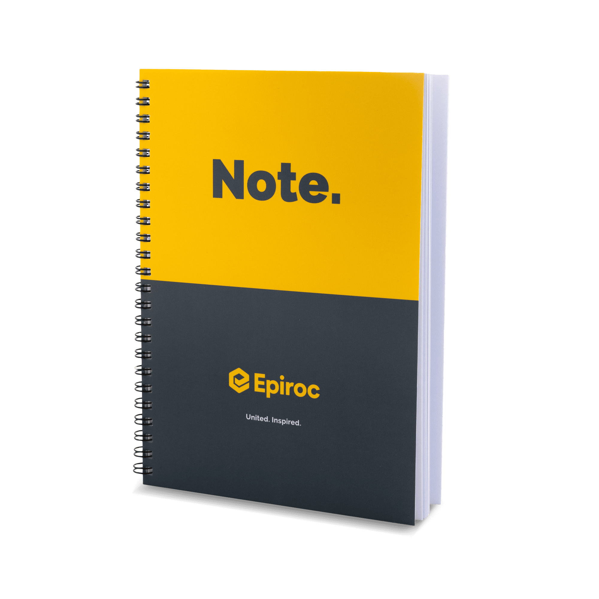 yellow and grey epiroc notebook
