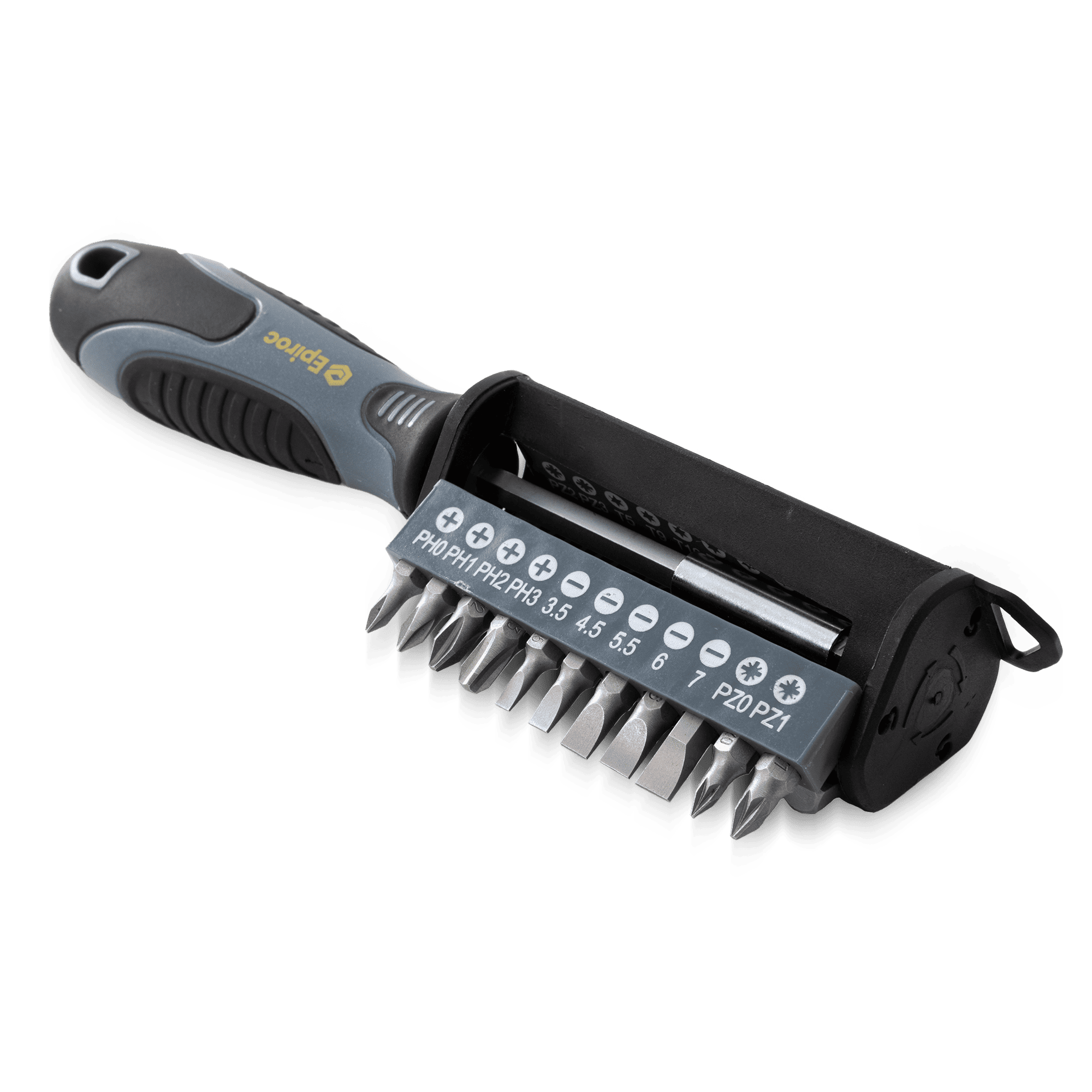 grey screwdriver and bits set with epiroc logo