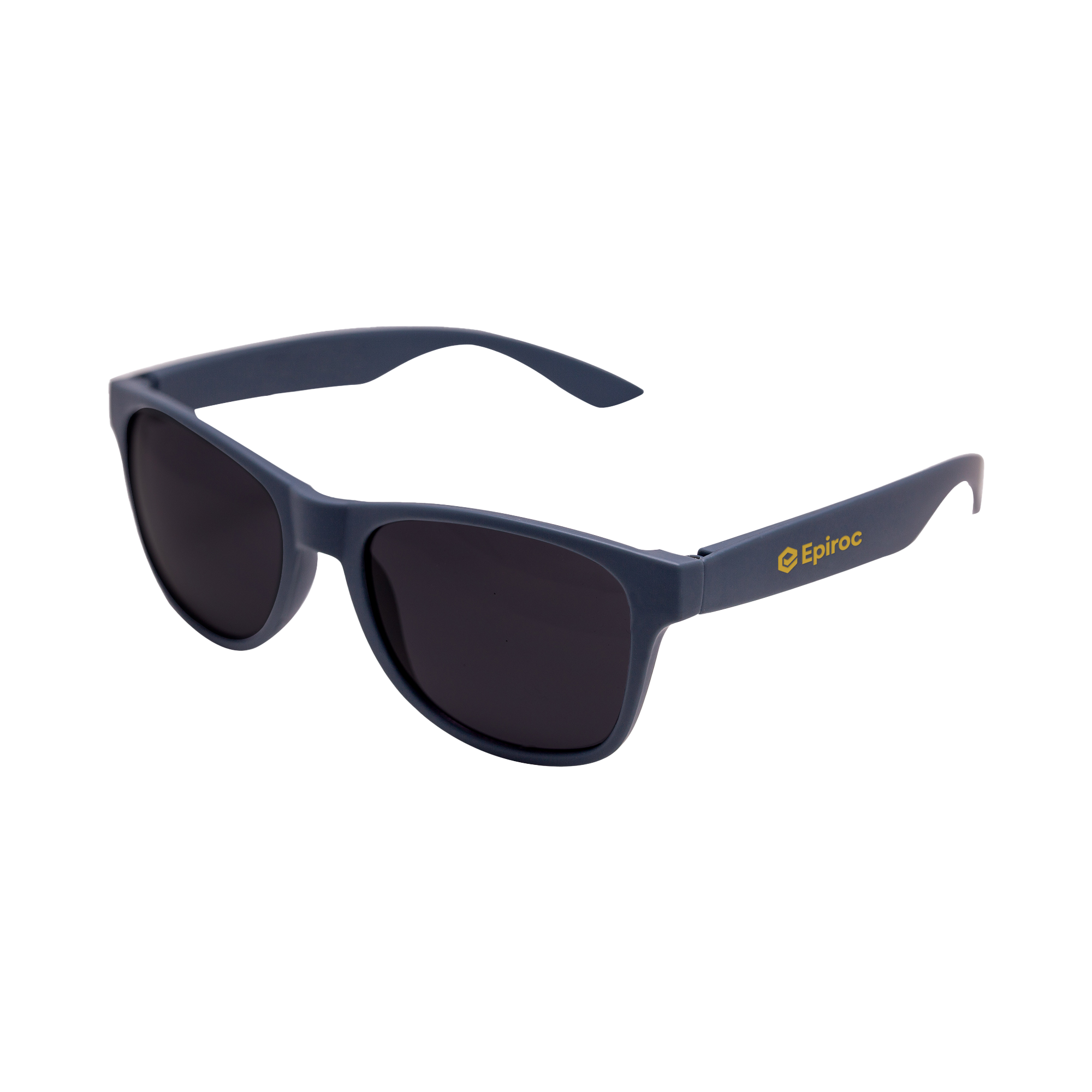 grey epiroc sunglasses with yellow logo
