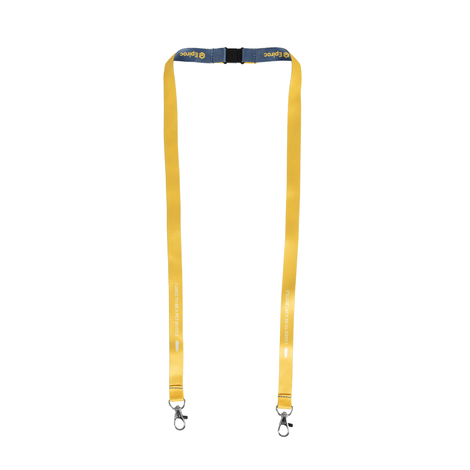 grey and yellow lanyard with double carabiner hooks and epiroc logo 