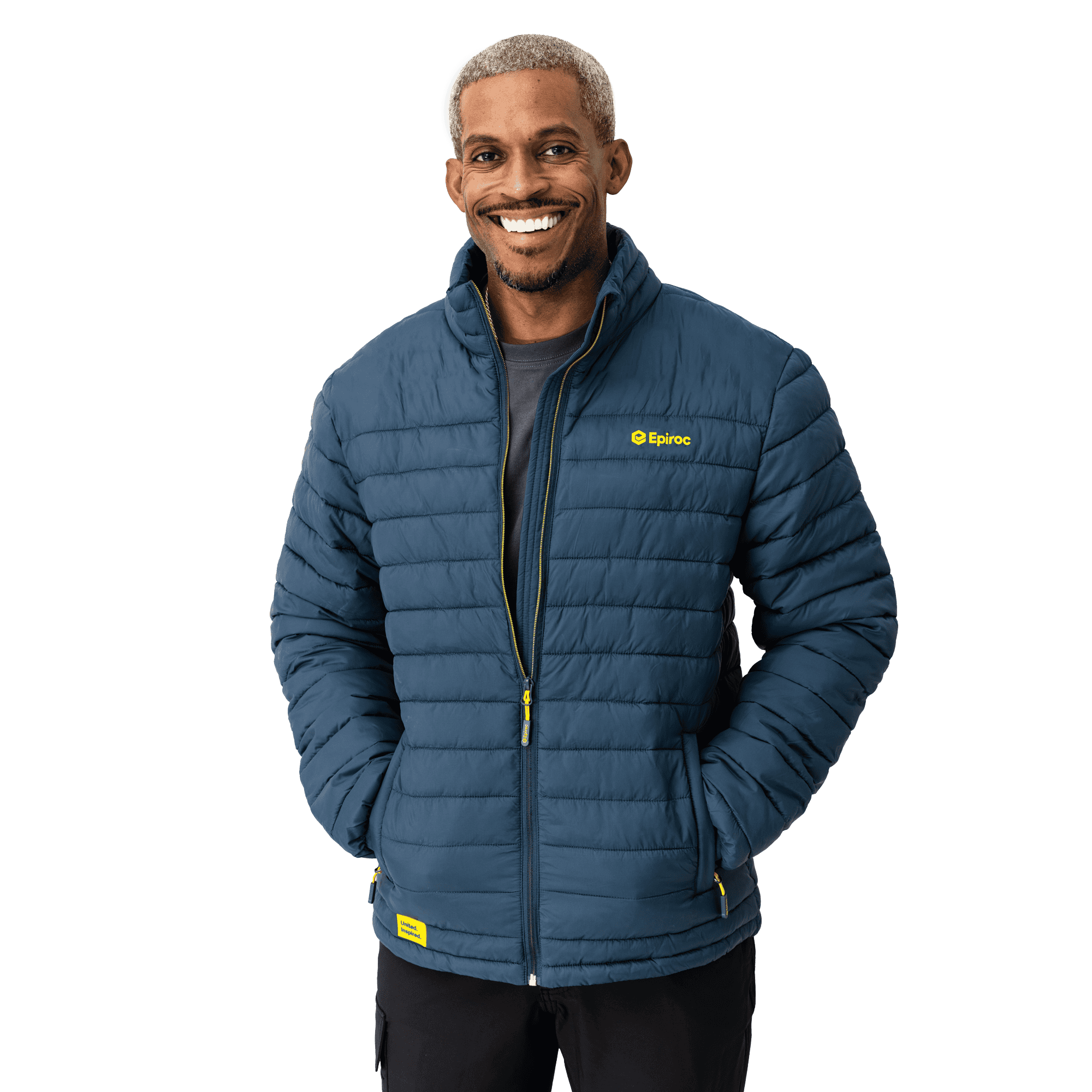 padded jacket with epiroc logo front on male model