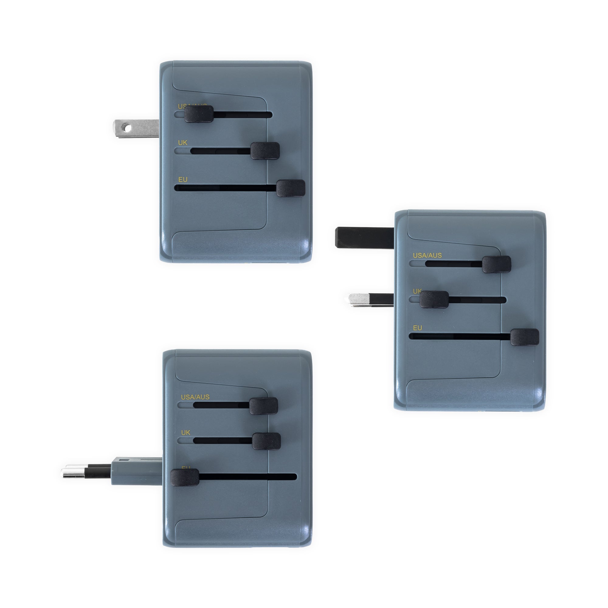 grey travel adapter with yellow epiroc logo