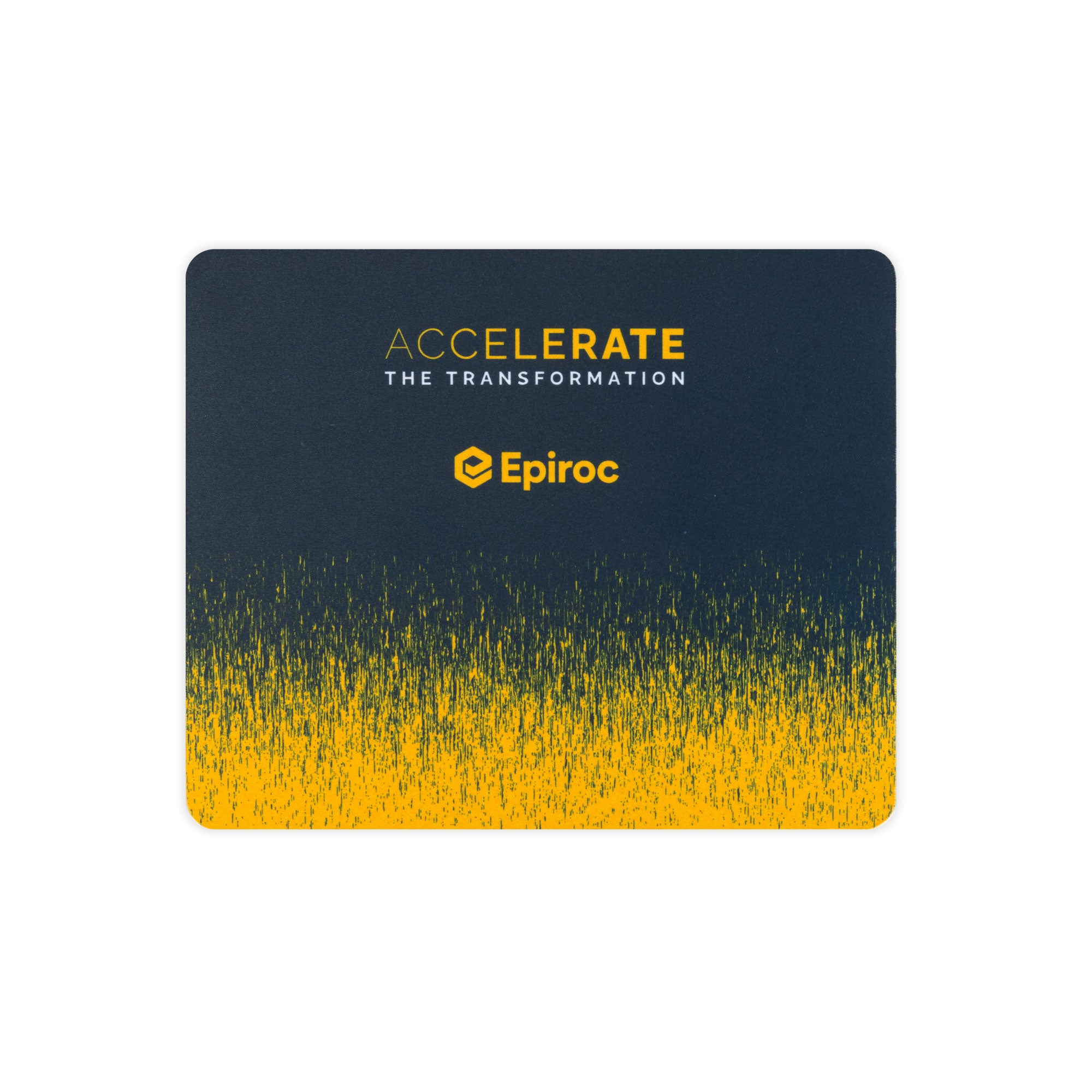 dark grey mouse pad with accelerate pattern and logo in yellow