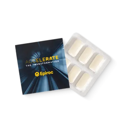 Chewing gum box with epiroc print opened