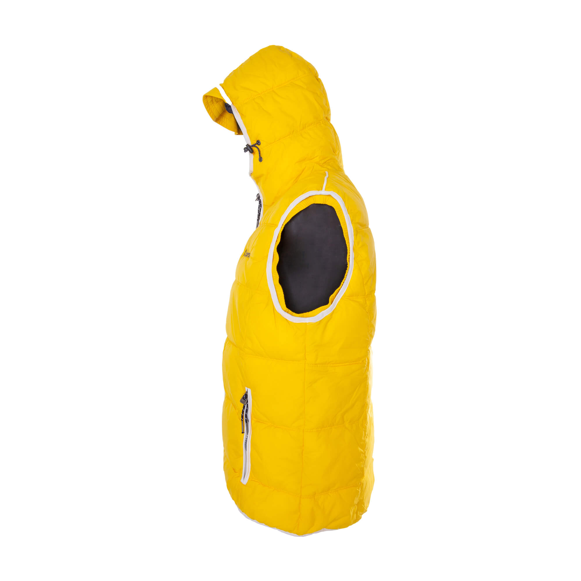 yellow epiroc padded vest with grey logo side view