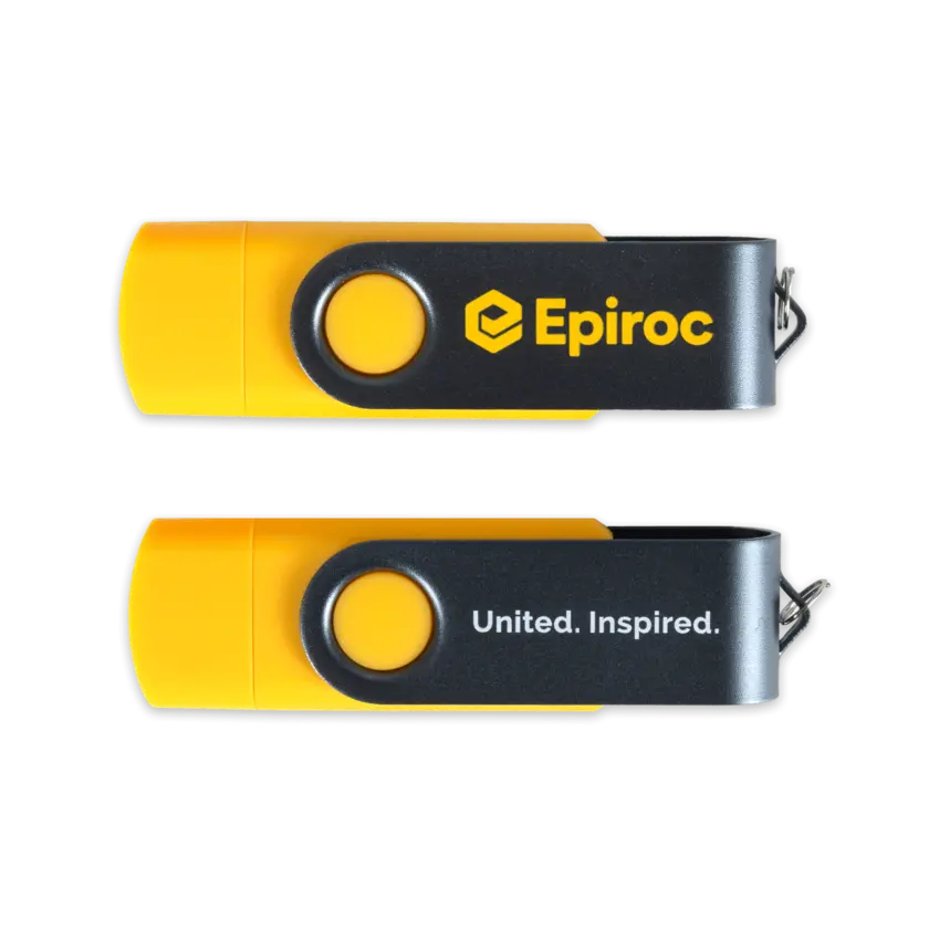 usb sticker with epiroc logo and copy