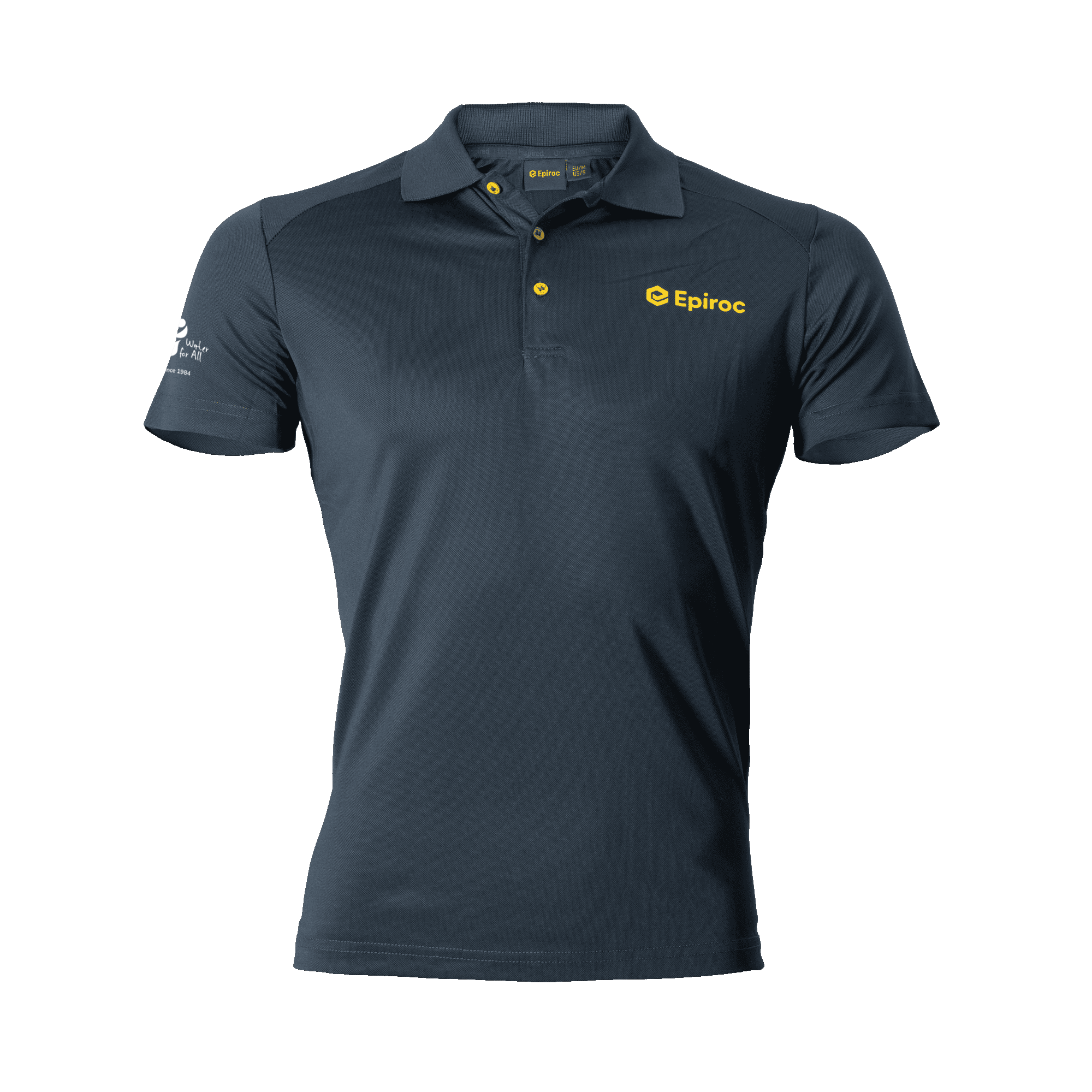 grey polo shirt with epiroc logo in yellow front