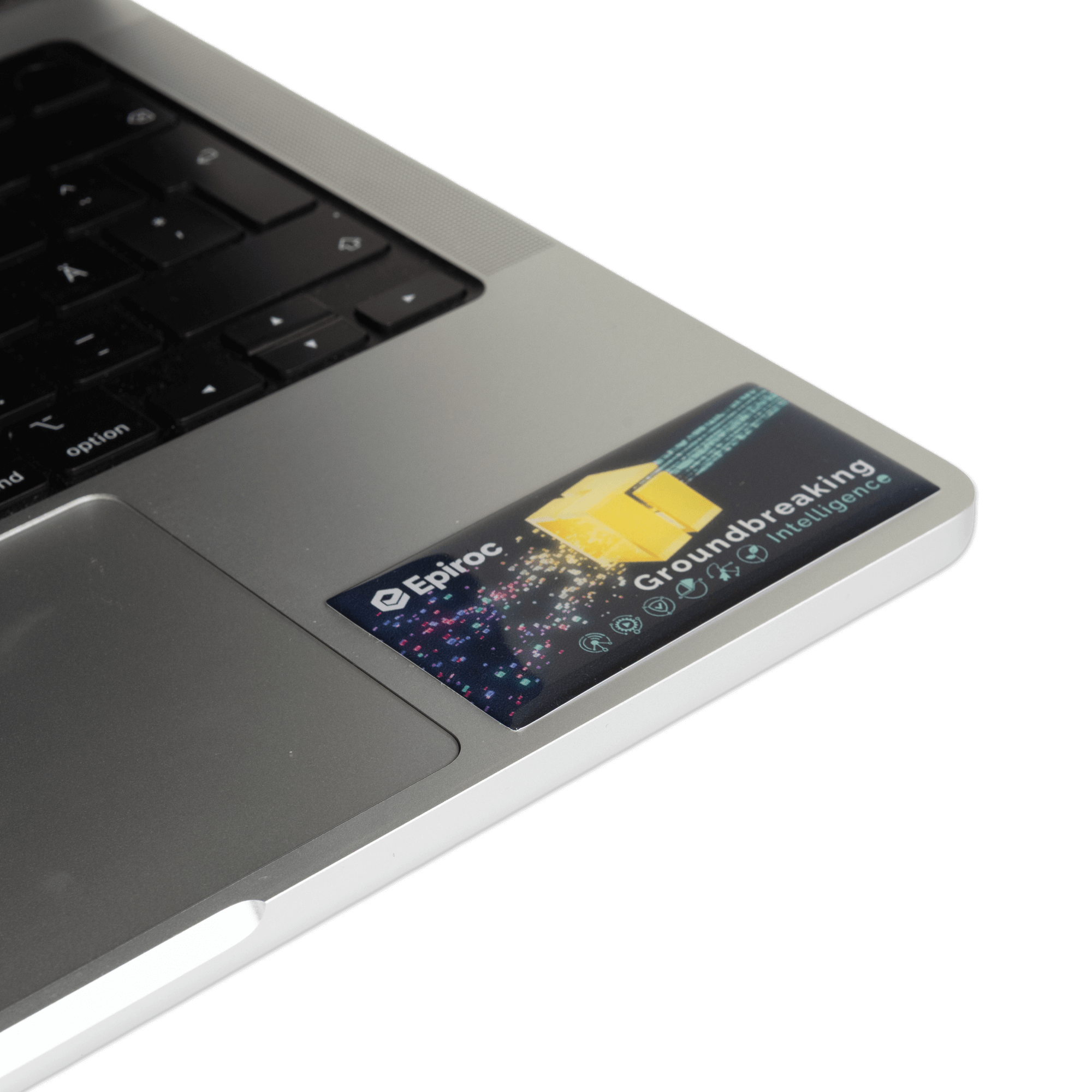 Epiroc stickers with groundbreaking intelligence text and graphics