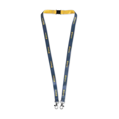 grey and yellow lanyard with double carabiner hooks and epiroc logo