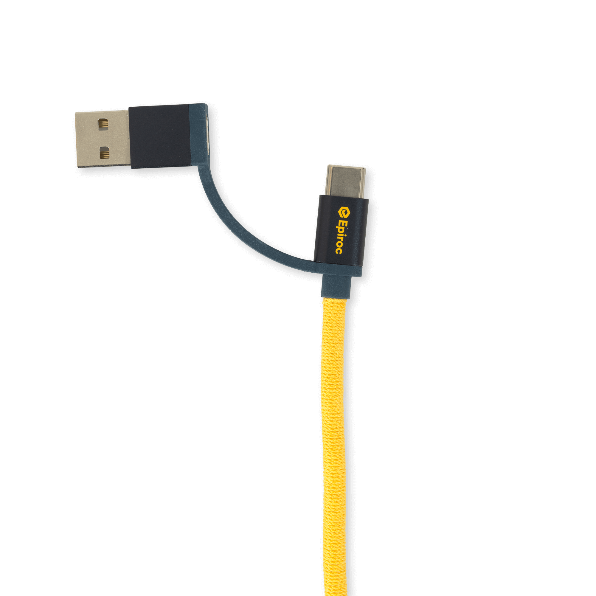 Multi Charging Cable Woven with epiroc logo and usb and usb-c