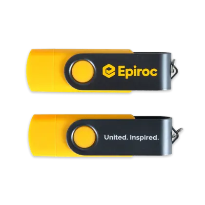 usb sticker with epiroc logo and copy