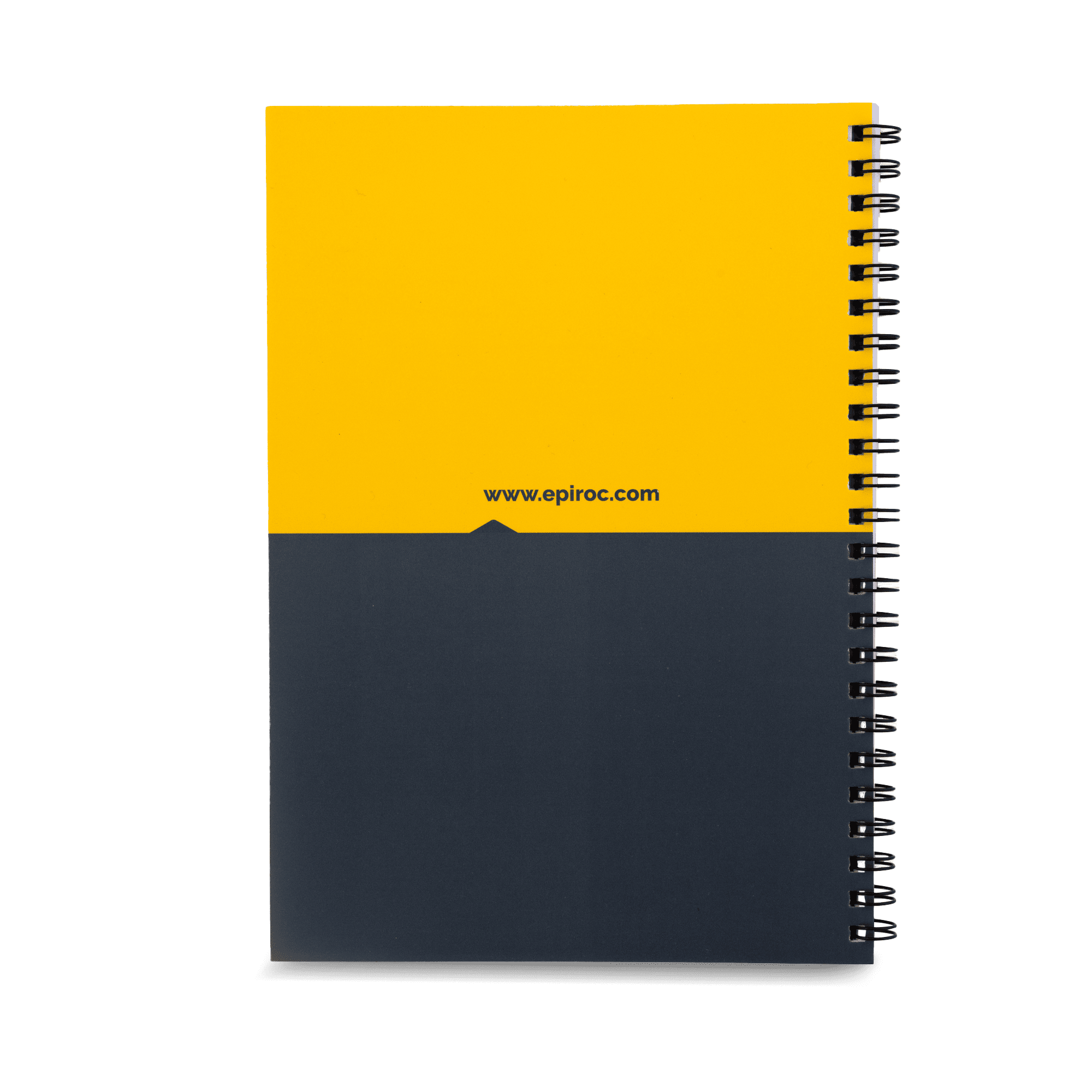 yellow and grey epiroc notebook backside
