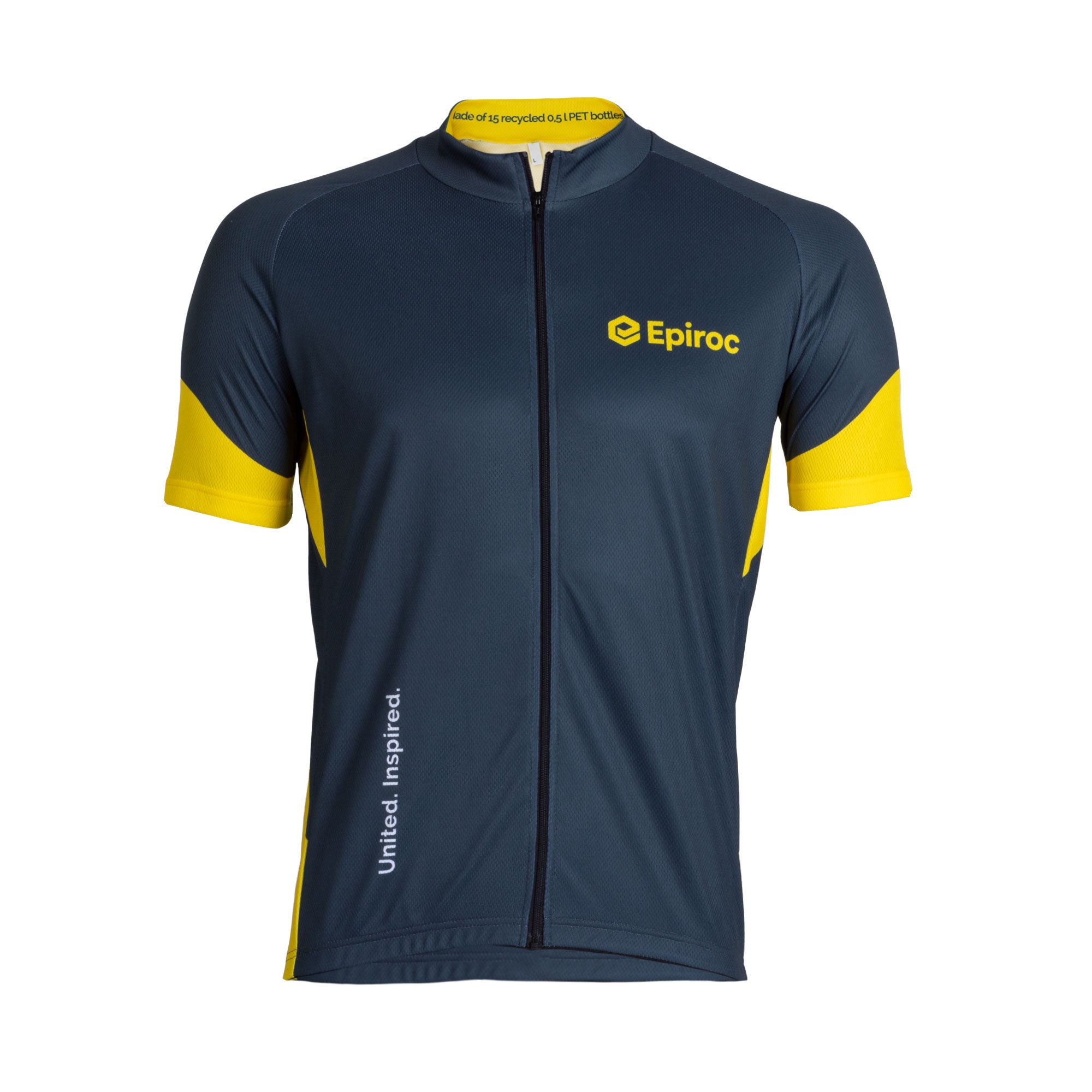 bike shirt in grey and yellow with epiroc logo