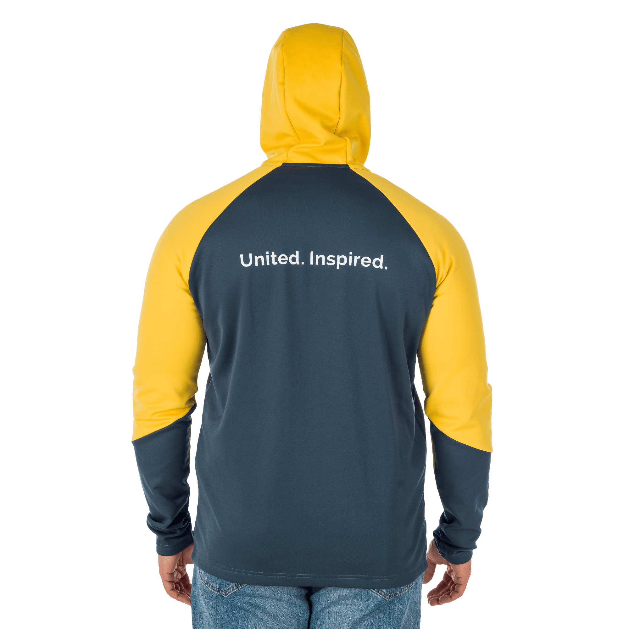 grey and yellow epiroc power hoodie united inspired text on back