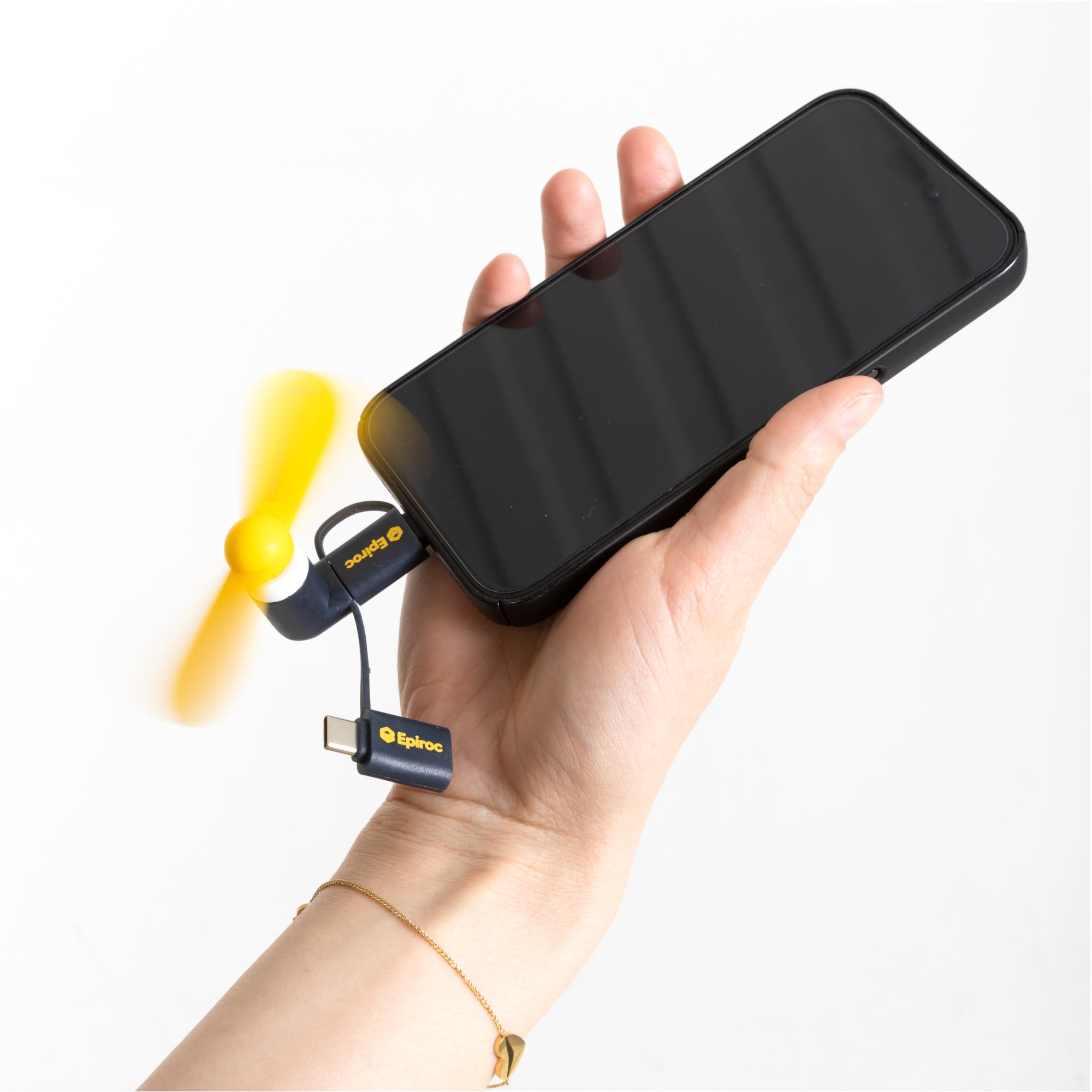 epiroc mini fan in yellow and grey