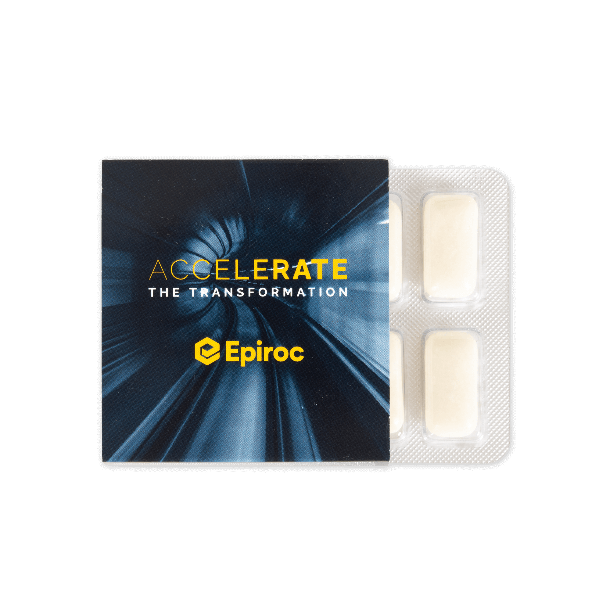 Chewing gum box with epiroc print