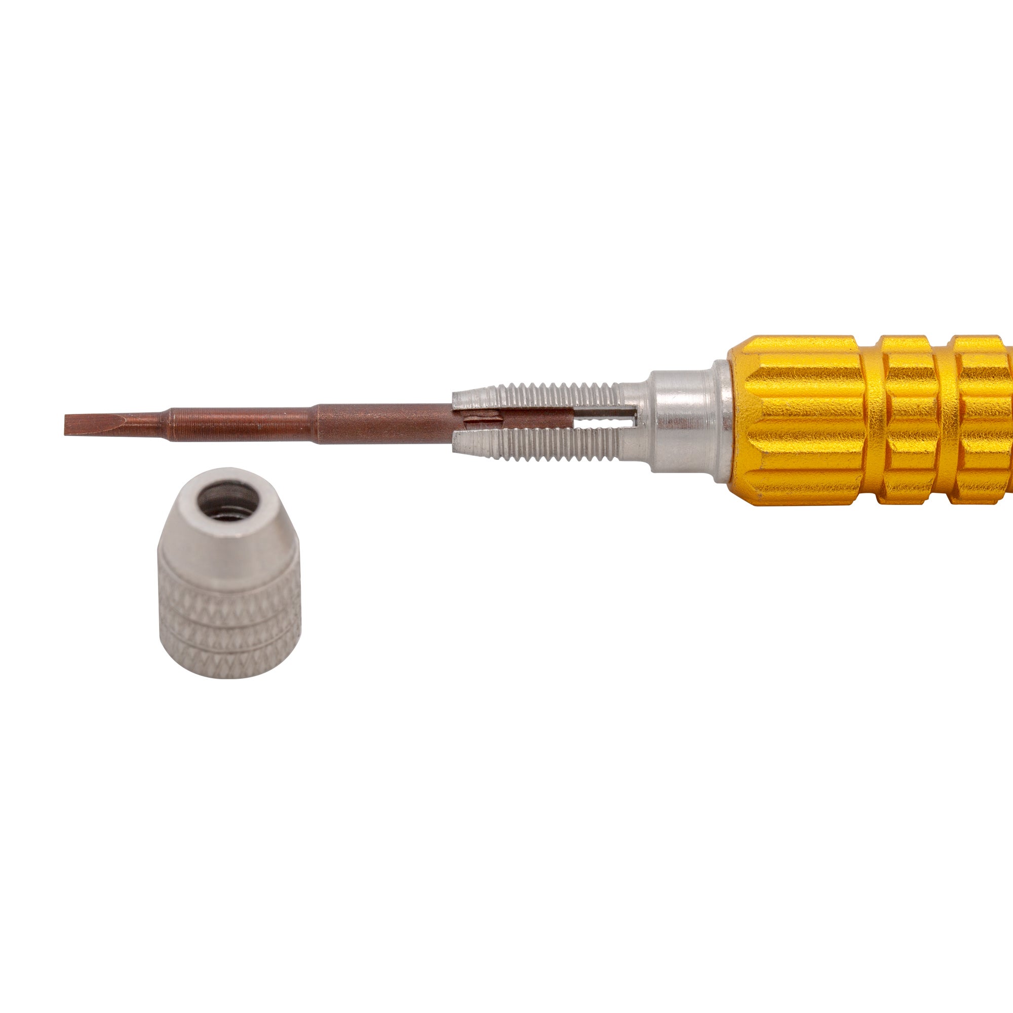 Bitser Screwdriver yellow close up on screw